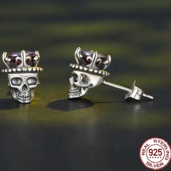 🆕 Sterling Silver Skull Earrings - Picture 4 of 10